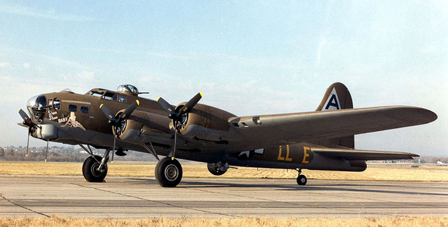 B-17G Shoo Shoo Baby. The G model was the definitive Flying Fortress, with 8,680 built. The addition of a chin turret gave the B-17G a total of 11 defensive machine guns. (US Air Force)